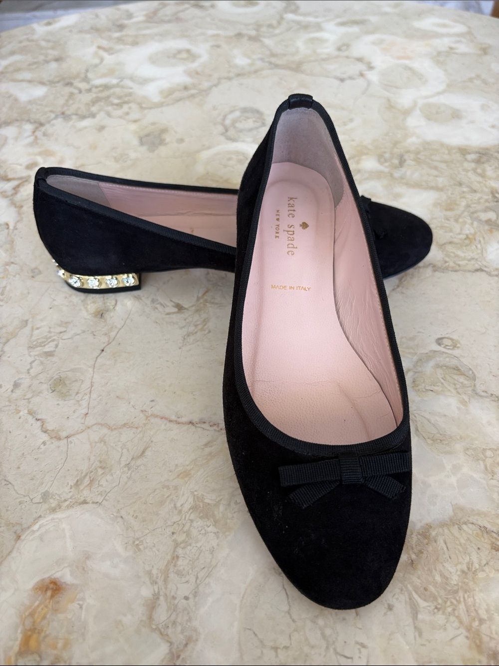 Kate Spade New York Melia Suede Ballet Flats Rhinestones Heels Made in Italy